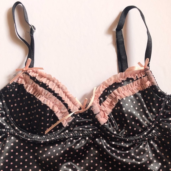 Polka dot sleeveless top, pink lace detail, - Picture 2 of 5